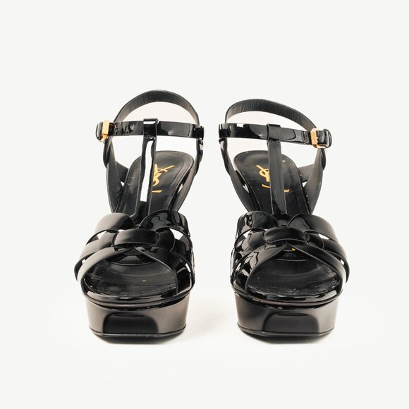 Saint Laurent Tribute Open Toe Black Patent Leather Platform Sandal - Picture 2 of 10